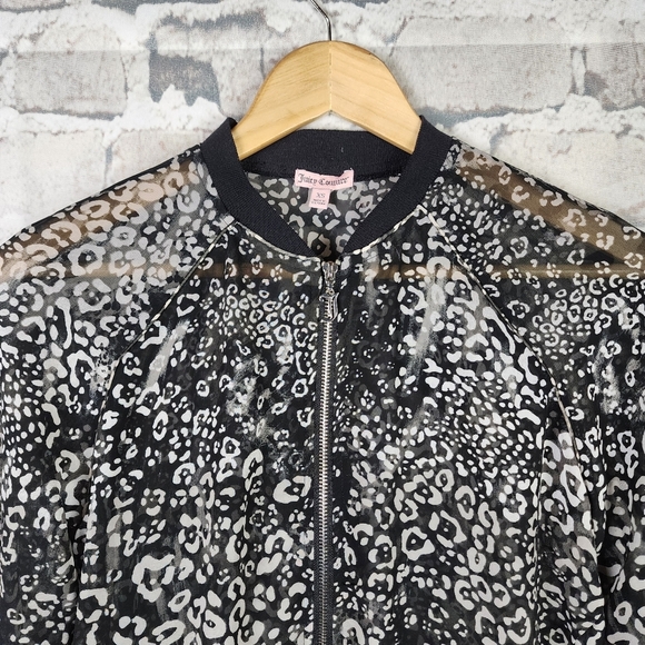 Juicy Couture Viva Luxe Zip Front Jacket Sheer Leopard Print Black Size XS - Picture 7 of 12